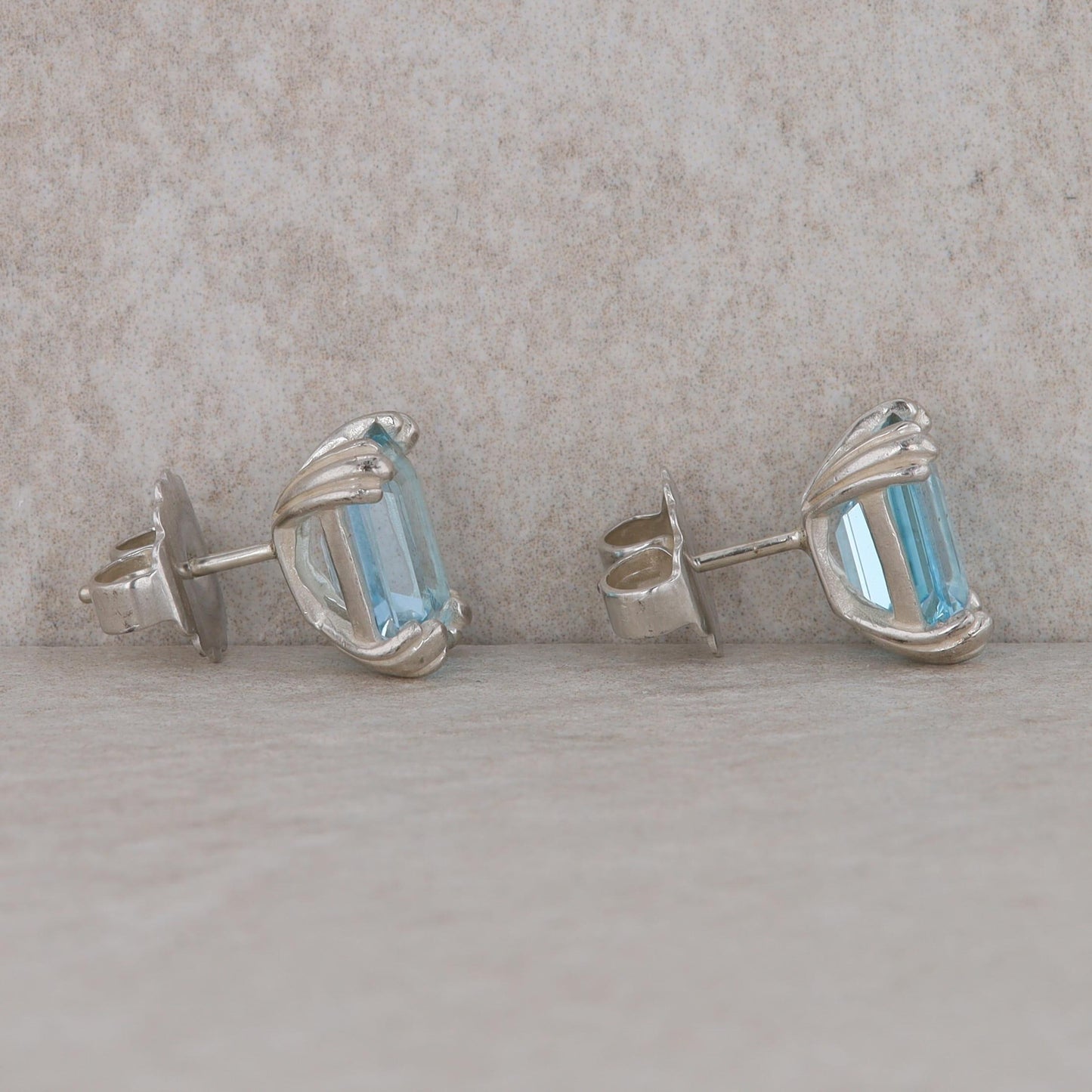 Slane and Slane Emerald Cut Blue Topaz Stud Earrings