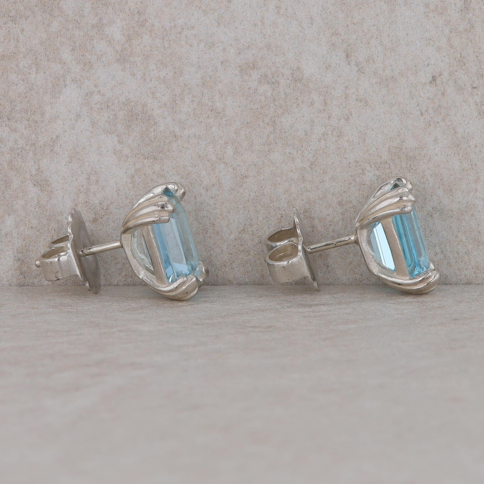 Slane and Slane Emerald Cut Blue Topaz Stud Earrings