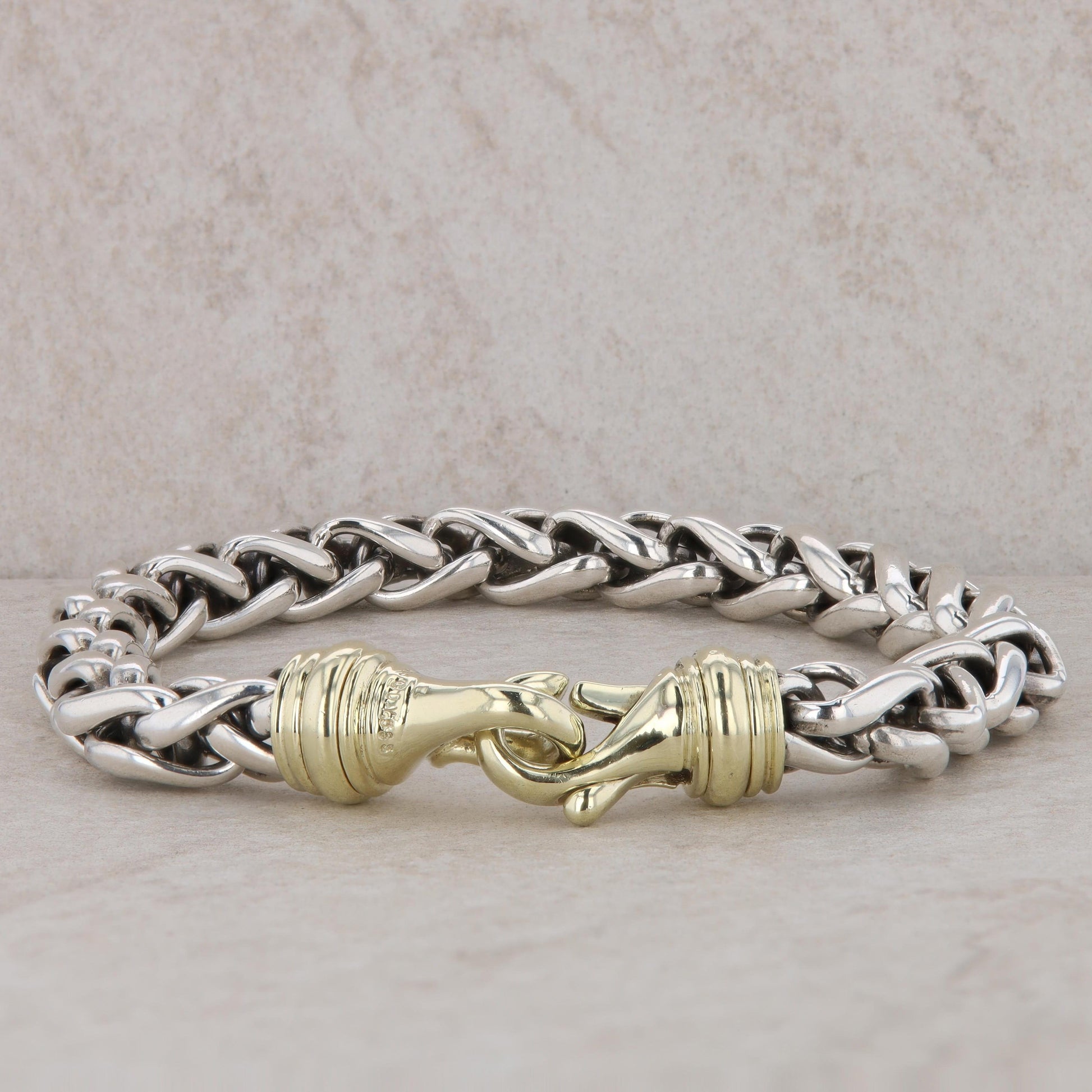 David Yurman Sterling Silver and 14k Yellow Gold Wheat Bracelet