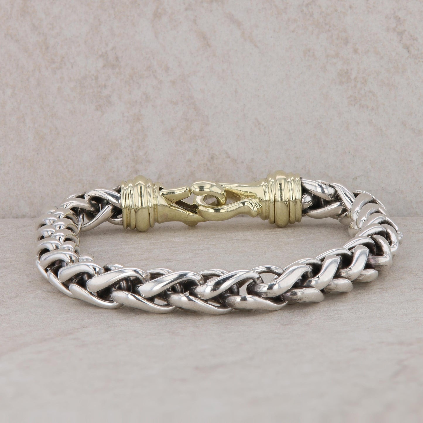 David Yurman Sterling Silver and 14k Yellow Gold Wheat Bracelet