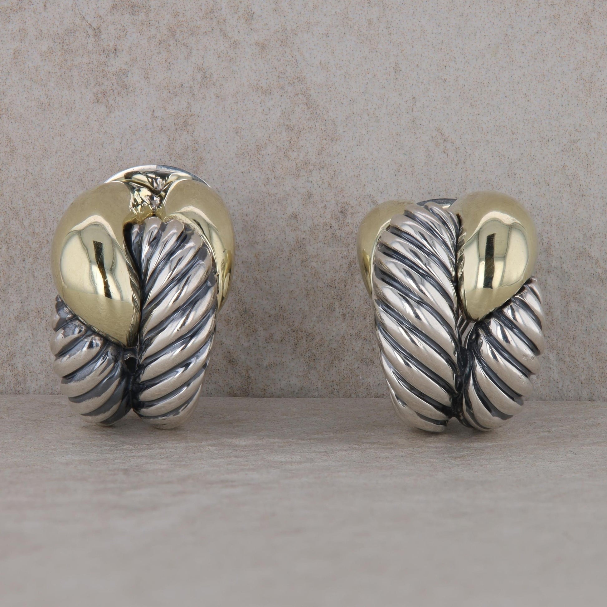 David Yurman Sterling Silver and 14k Yellow Gold Link Knot Earrings