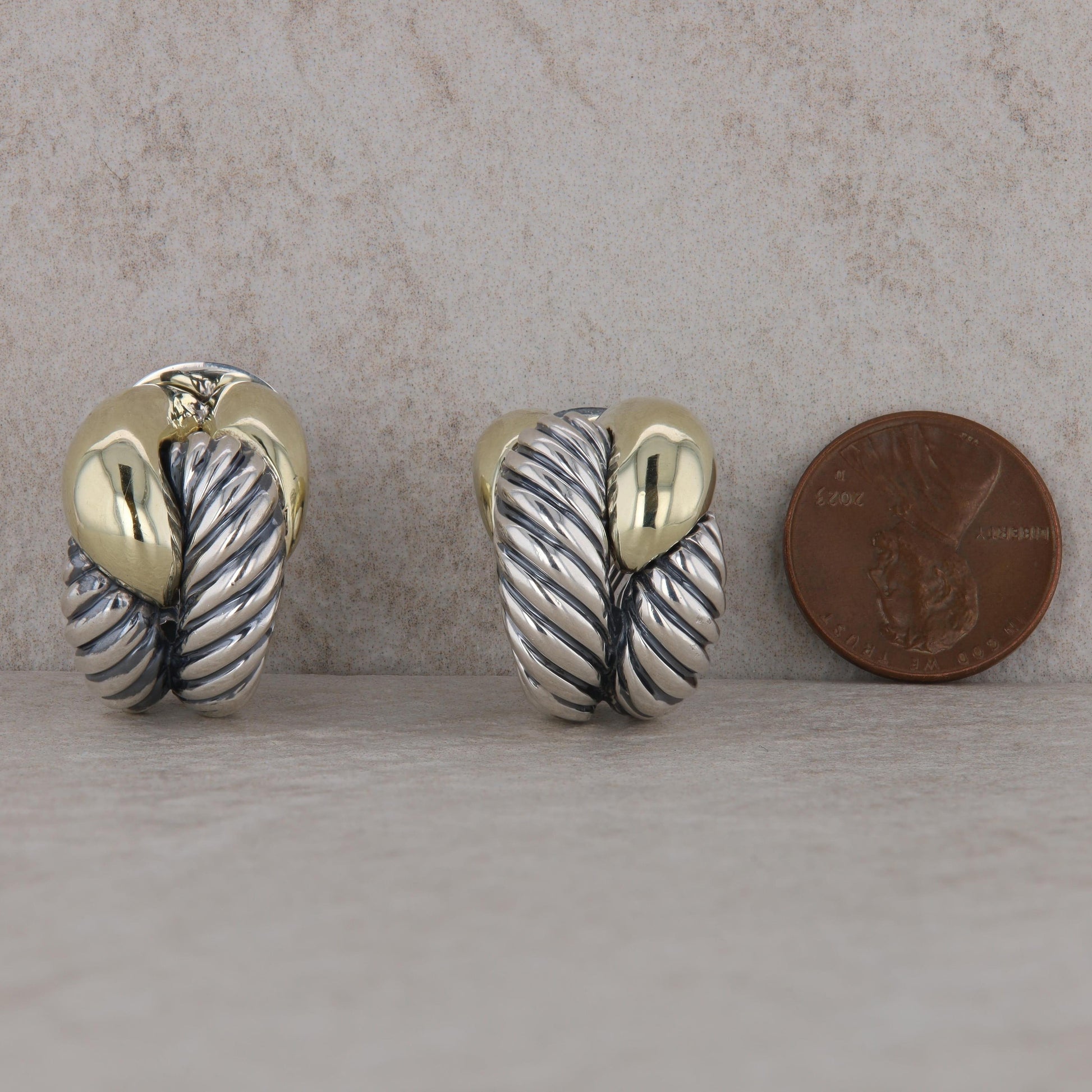 David Yurman Sterling Silver and 14k Yellow Gold Link Knot Earrings