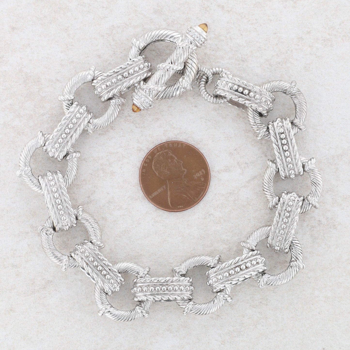 Sterling Silver Judith Ripka Link Toggle Bracelet 47.64g