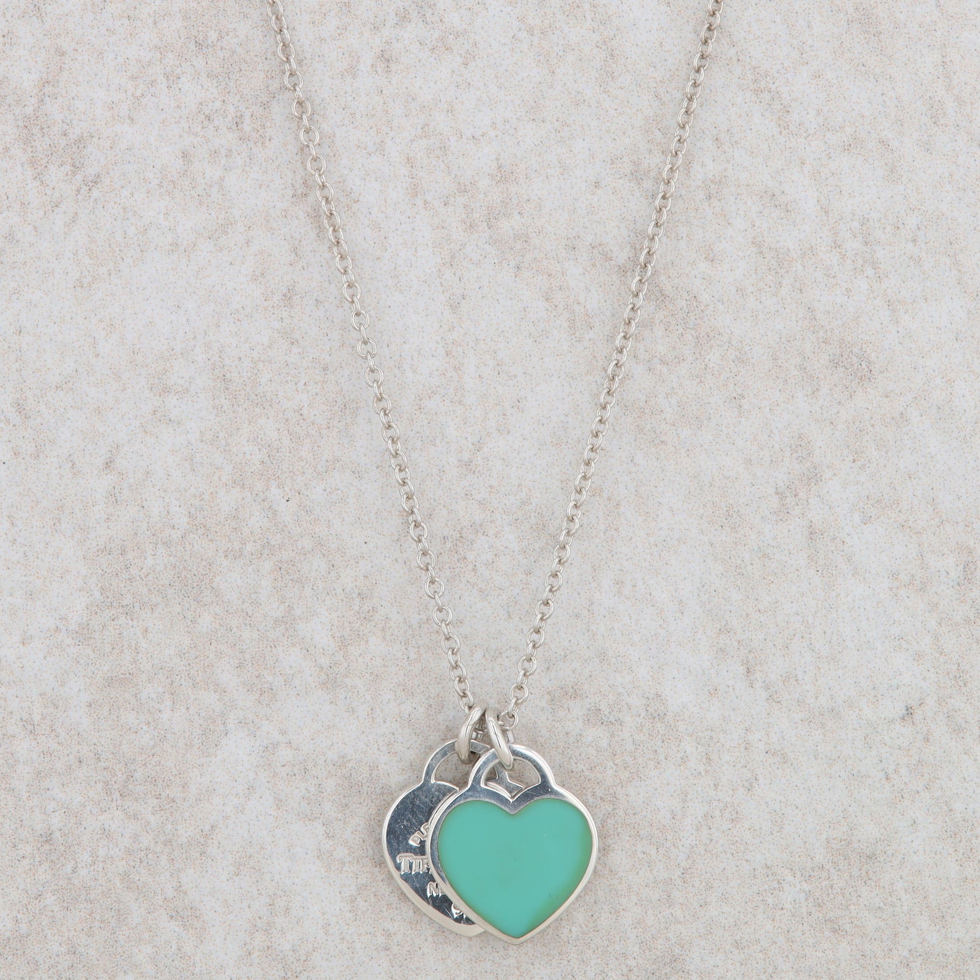 Sterling Silver Tiffany & Co Double Heart Tag Mini Necklace