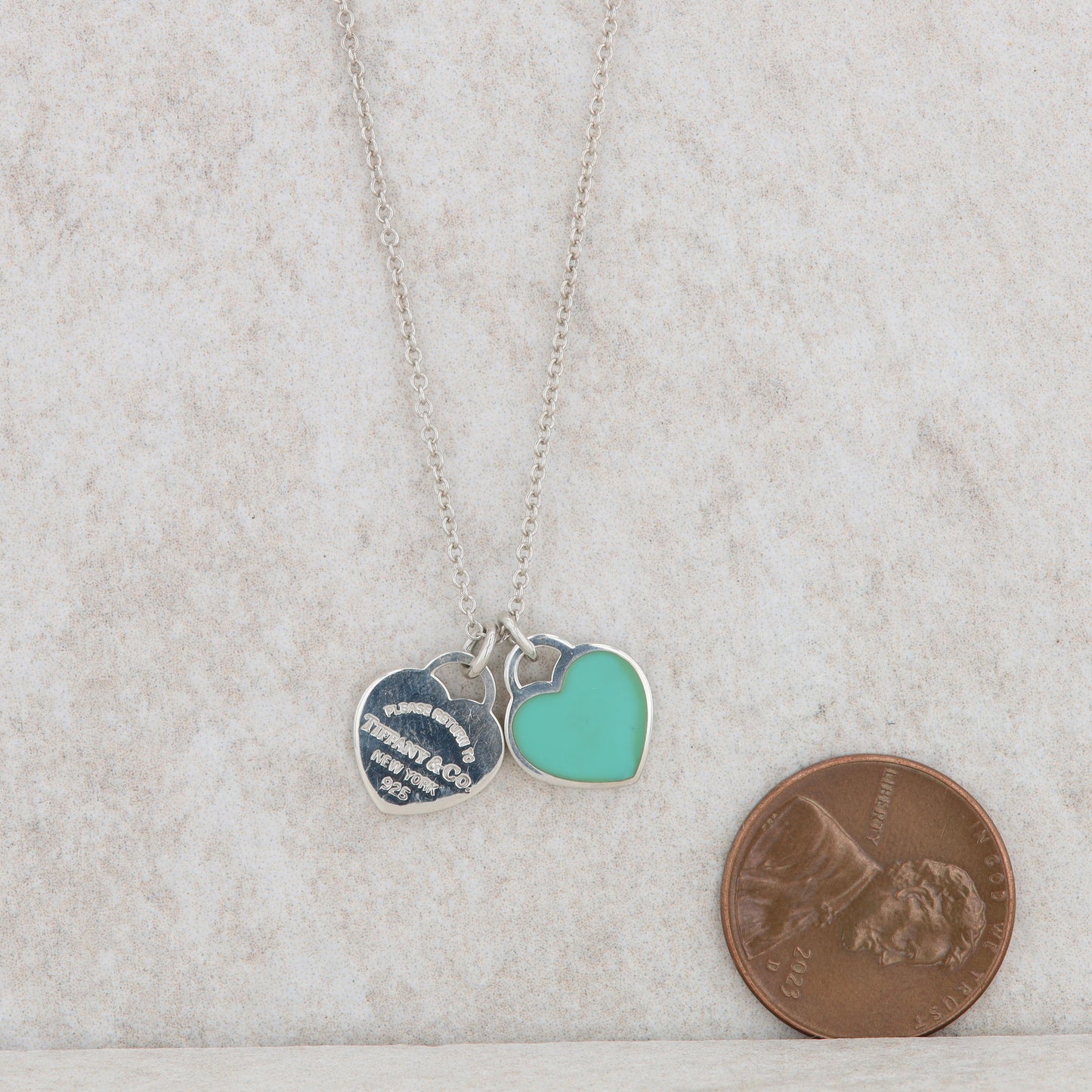 Sterling Silver Tiffany & Co Double Heart Tag Mini Necklace