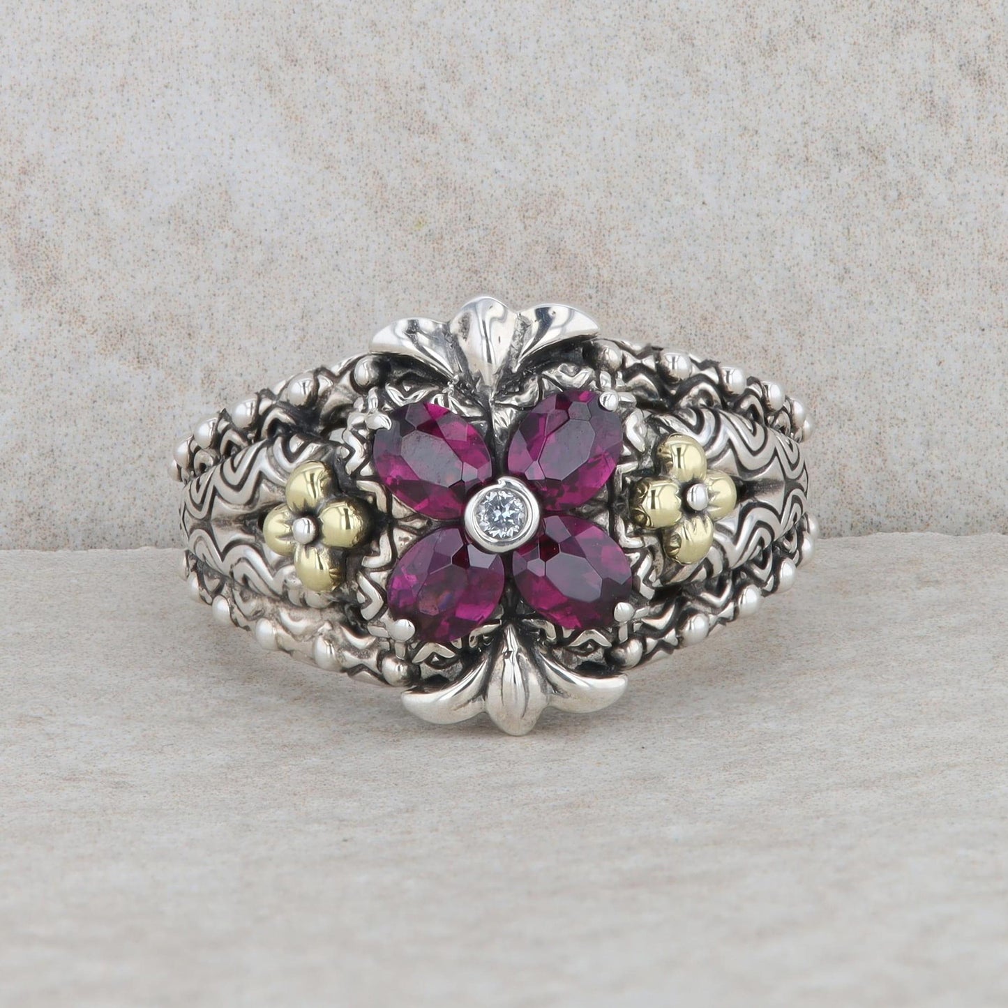 Sterling Silver and 18k Yellow Gold Barbara Bixby Rhodolite Garnet Ring