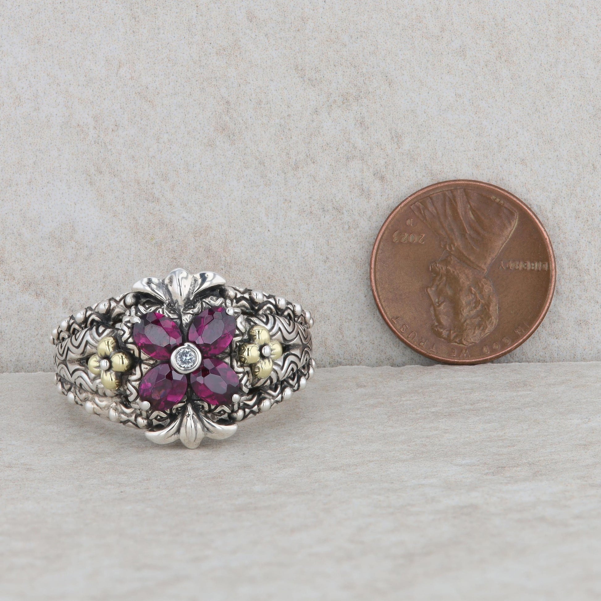 Sterling Silver and 18k Yellow Gold Barbara Bixby Rhodolite Garnet Ring