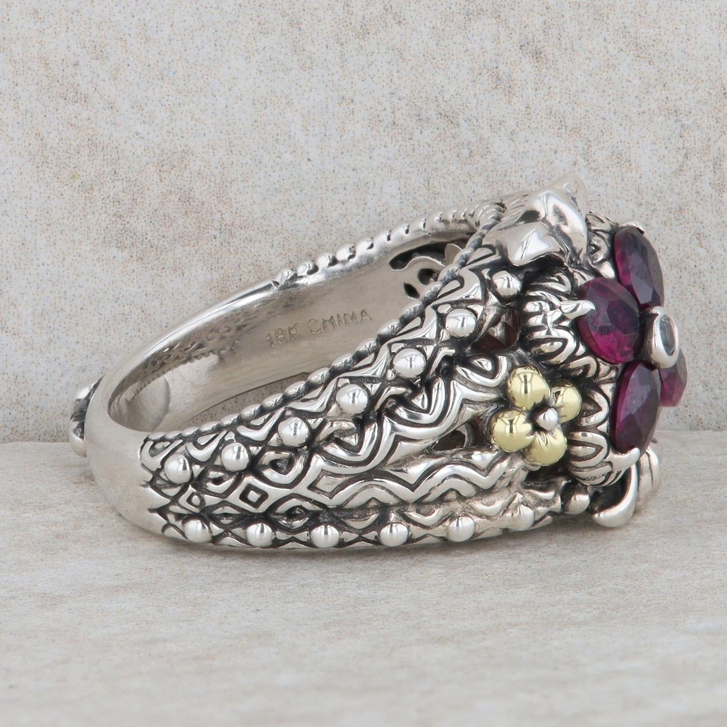 Sterling Silver and 18k Yellow Gold Barbara Bixby Rhodolite Garnet Ring