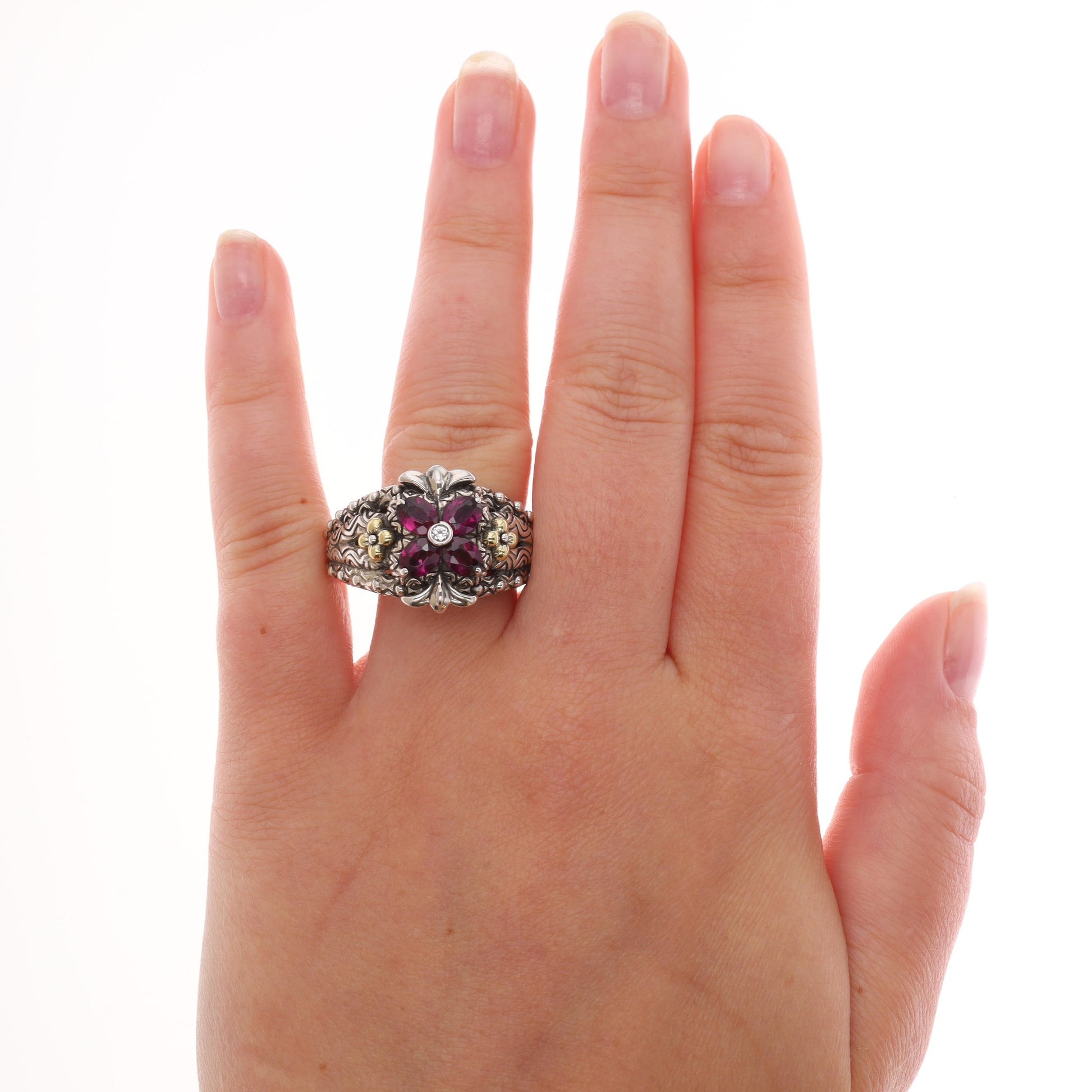 Sterling Silver and 18k Yellow Gold Barbara Bixby Rhodolite Garnet Ring