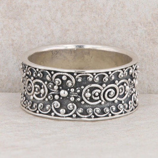 Sterling Silver Sara Blaine Blackened Bead Band