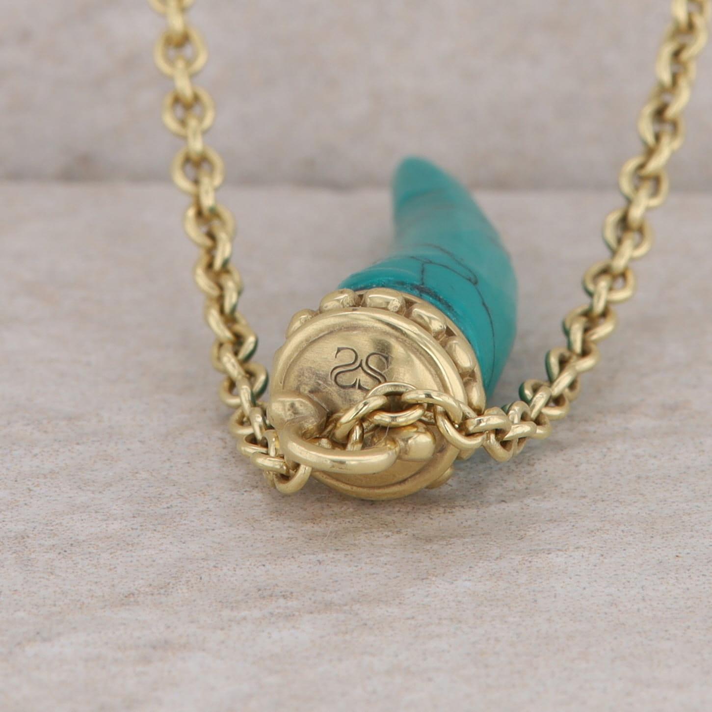 18k Yellow Gold Slane and Slane Horn Turquoise Necklace