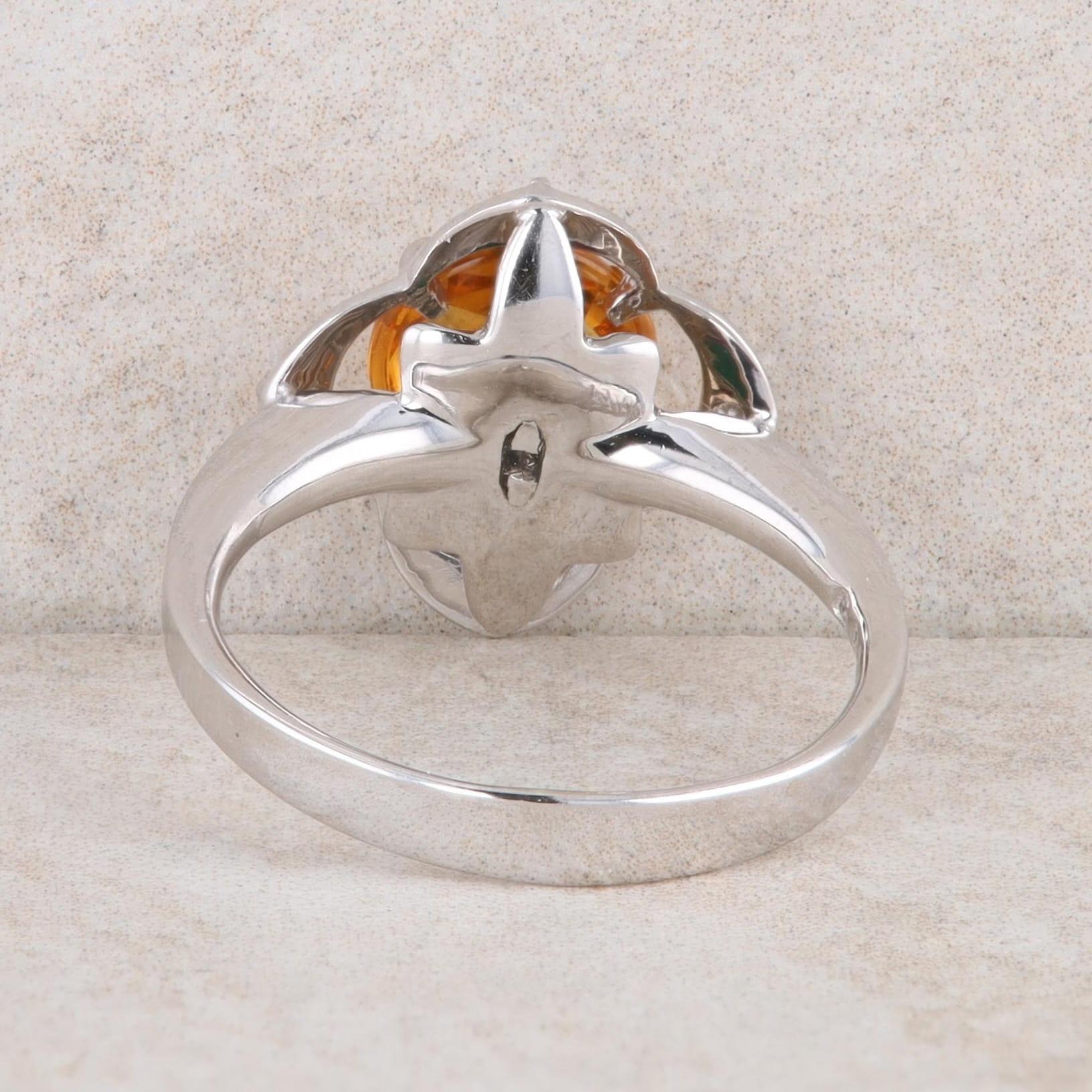 14k White Gold Galatea Davinci Cut Center Citrine and Diamond Ring