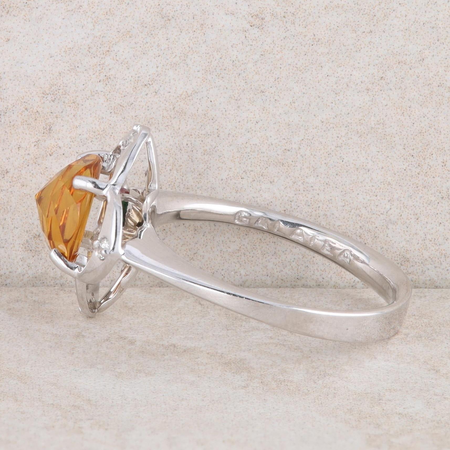 14k White Gold Galatea Davinci Cut Center Citrine and Diamond Ring