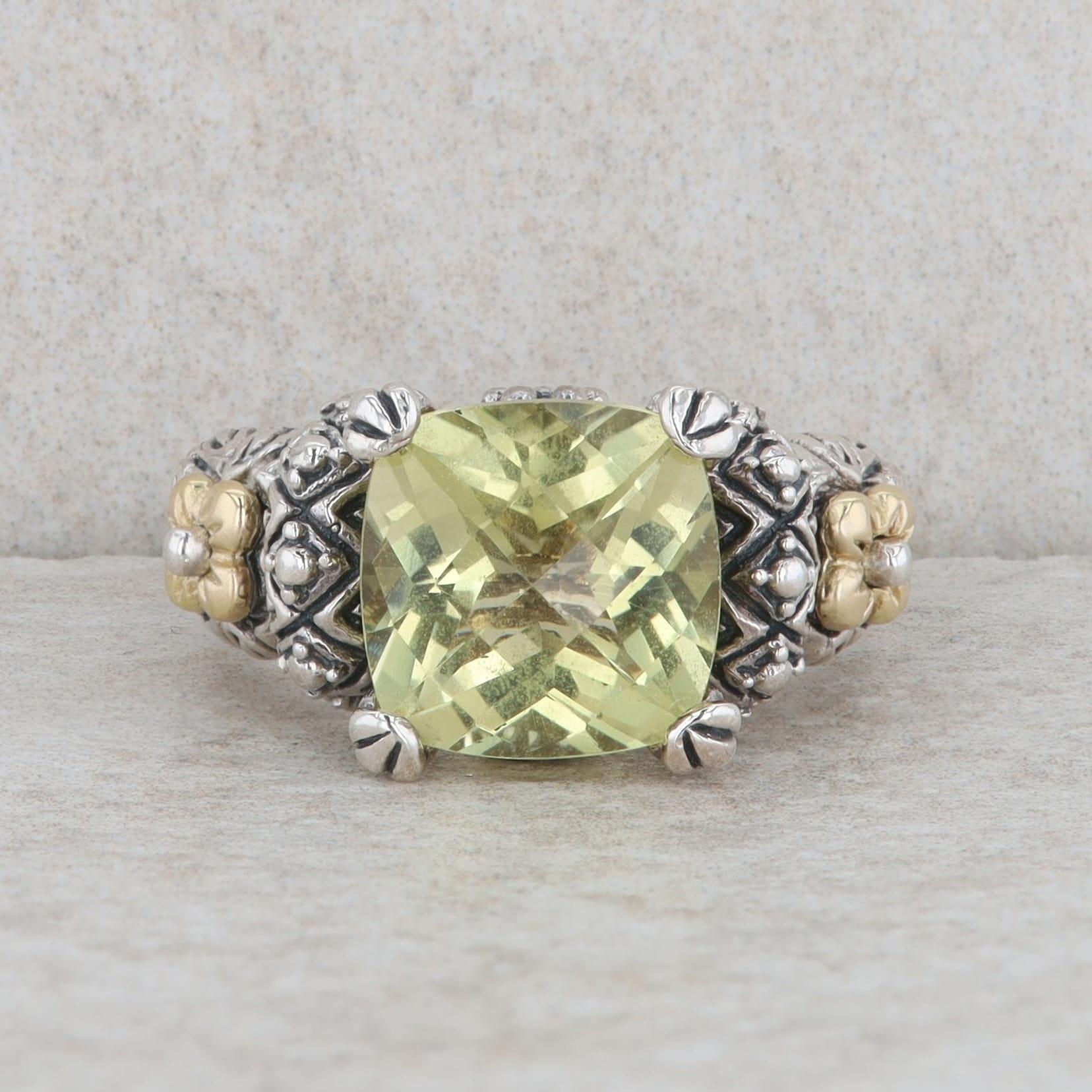 18k Yellow Gold and Sterling Silver Barbara Bixby Lemon Quartz Ring