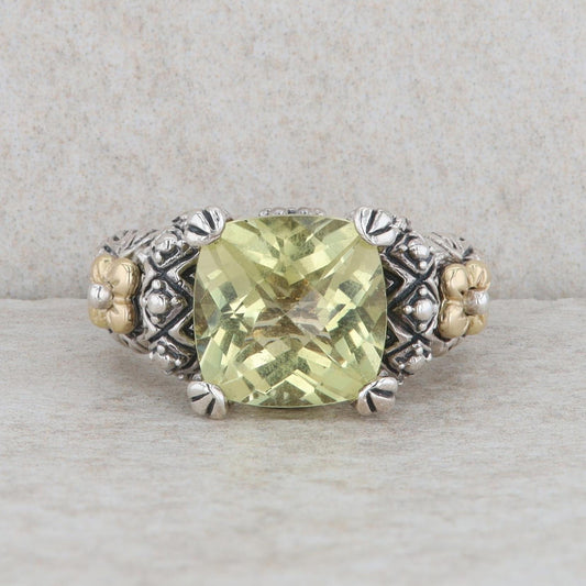 18k Yellow Gold and Sterling Silver Barbara Bixby Lemon Quartz Ring