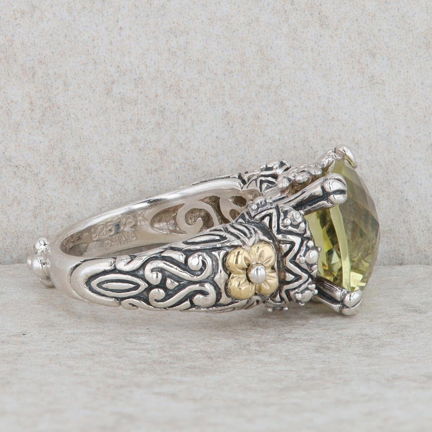 18k Yellow Gold and Sterling Silver Barbara Bixby Lemon Quartz Ring