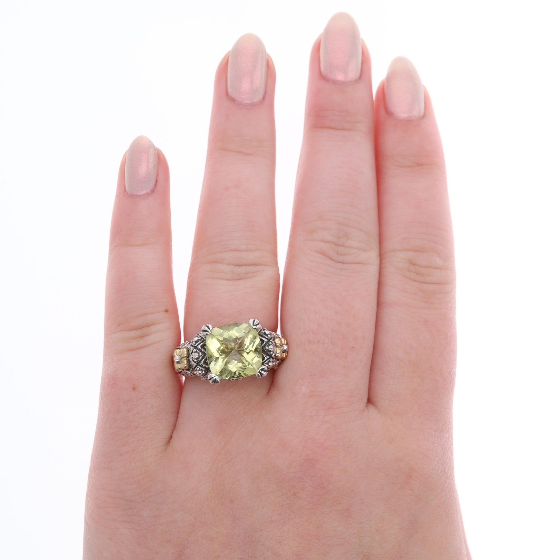 18k Yellow Gold and Sterling Silver Barbara Bixby Lemon Quartz Ring