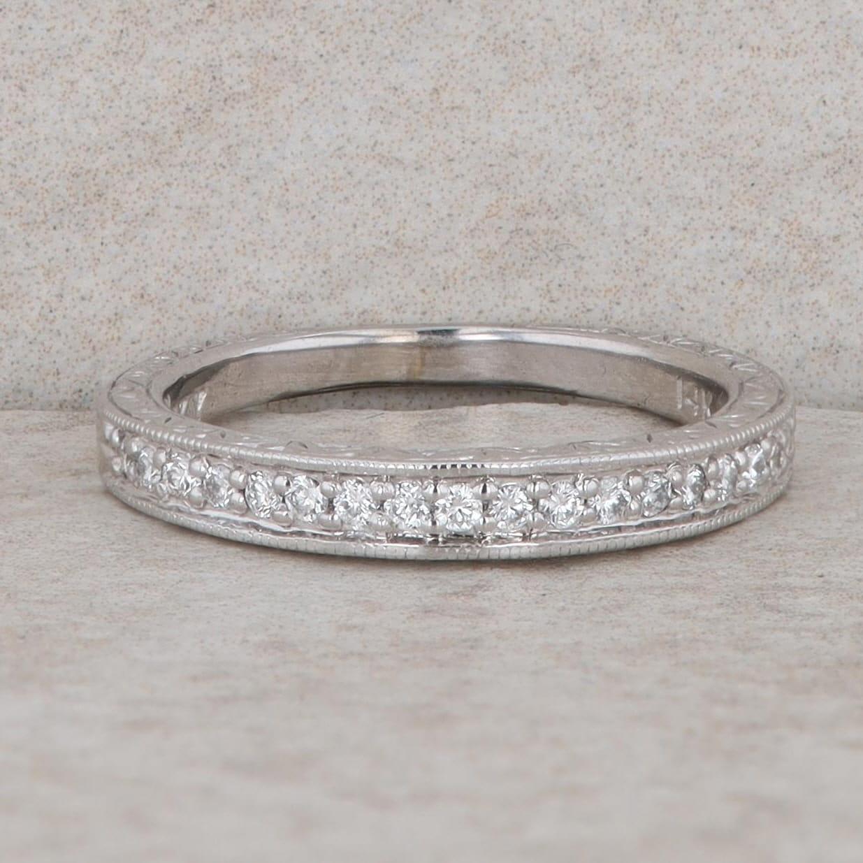 Scott Kay 14k White Gold Floral Engraved Diamond Band