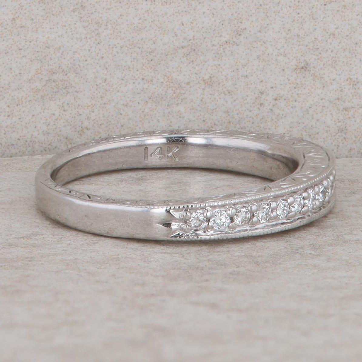Scott Kay 14k White Gold Floral Engraved Diamond Band