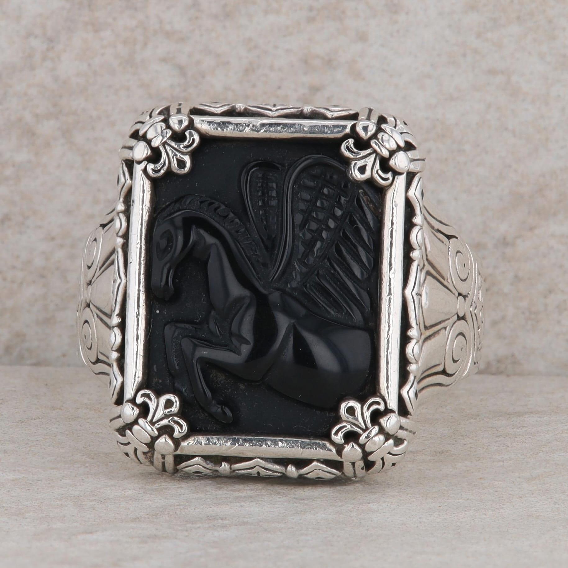 Konstantino Stering Silver & 18k Gold Rectangle Onyx Intaglio Ring