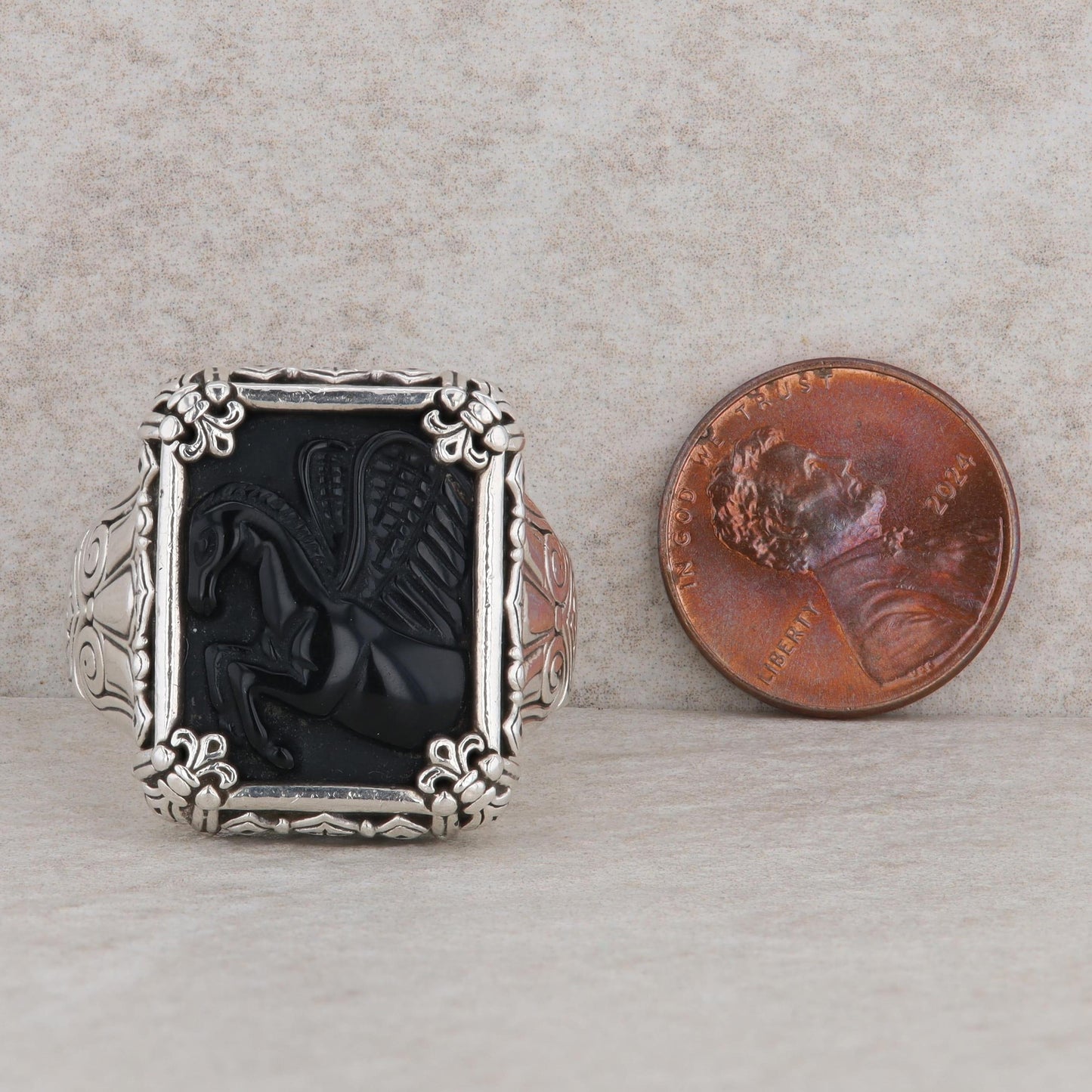 Konstantino Stering Silver & 18k Gold Rectangle Onyx Intaglio Ring