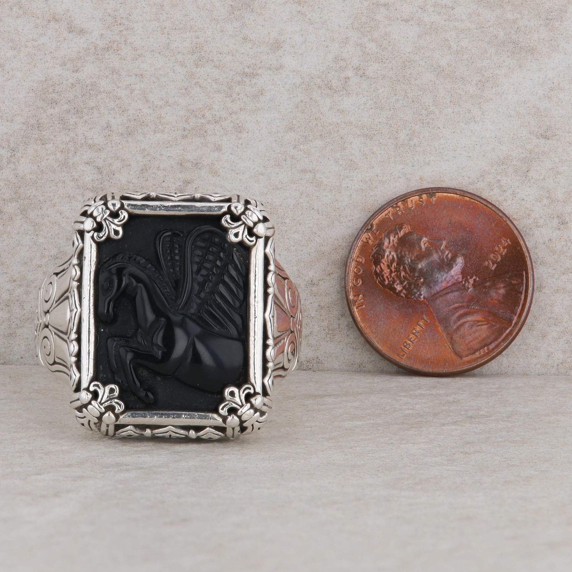 Konstantino Stering Silver & 18k Gold Rectangle Onyx Intaglio Ring