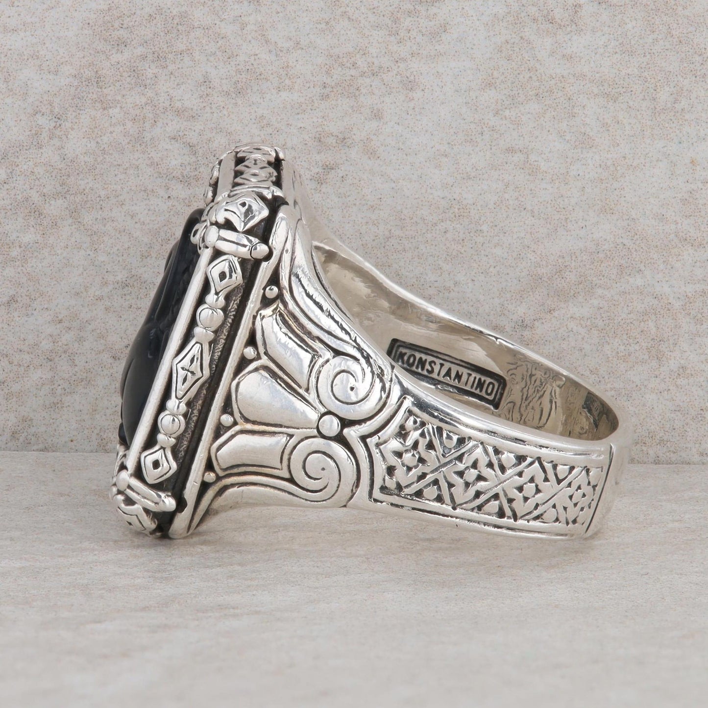 Konstantino Stering Silver & 18k Gold Rectangle Onyx Intaglio Ring