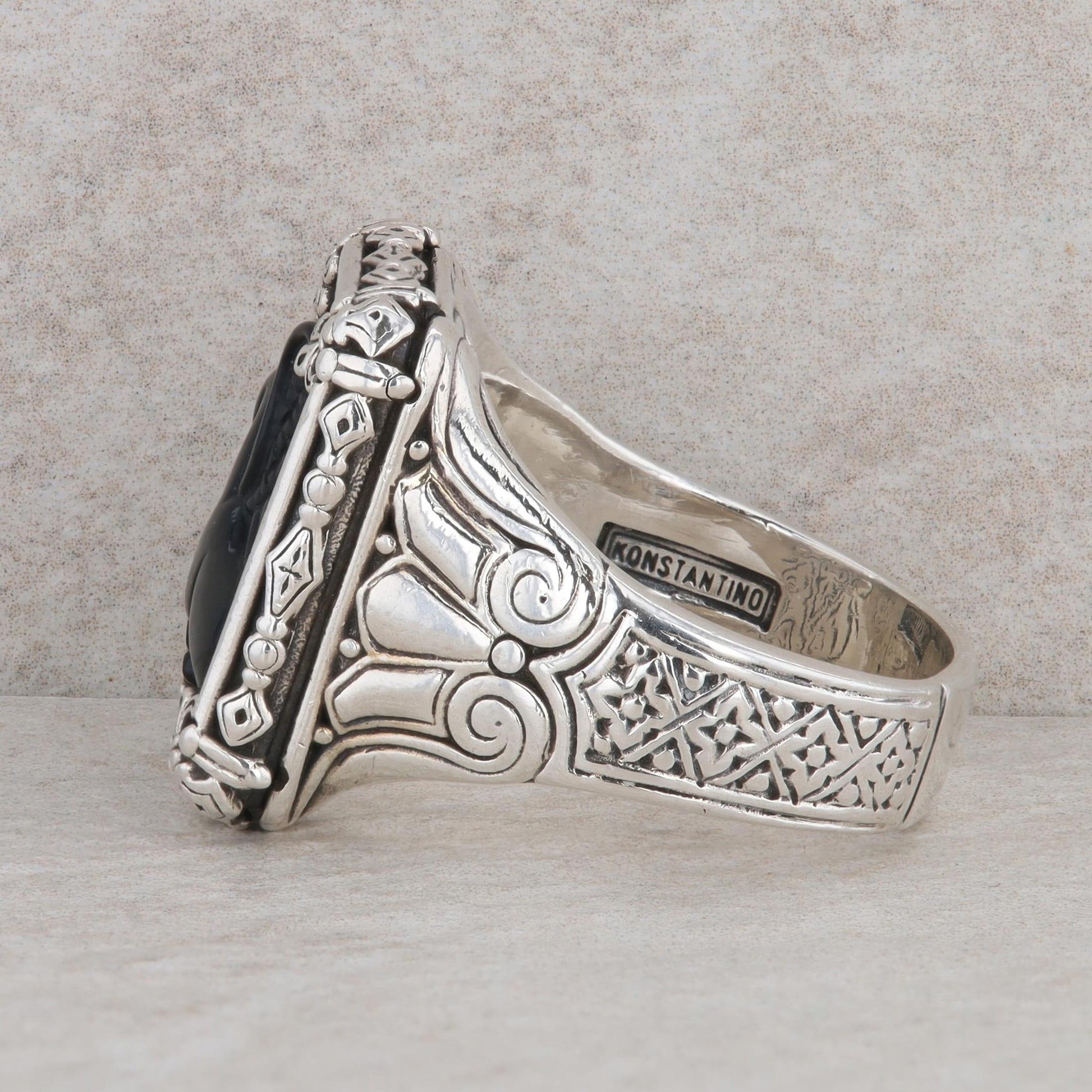 Konstantino Stering Silver & 18k Gold Rectangle Onyx Intaglio Ring