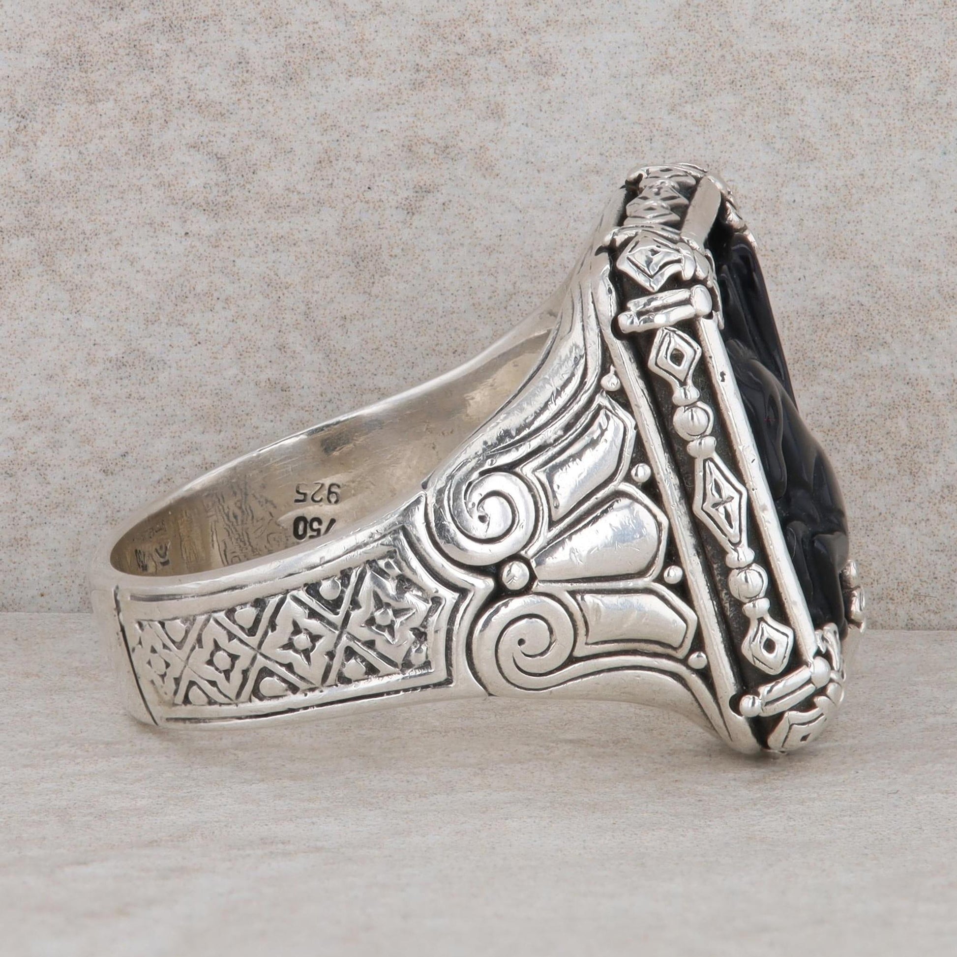 Konstantino Stering Silver & 18k Gold Rectangle Onyx Intaglio Ring