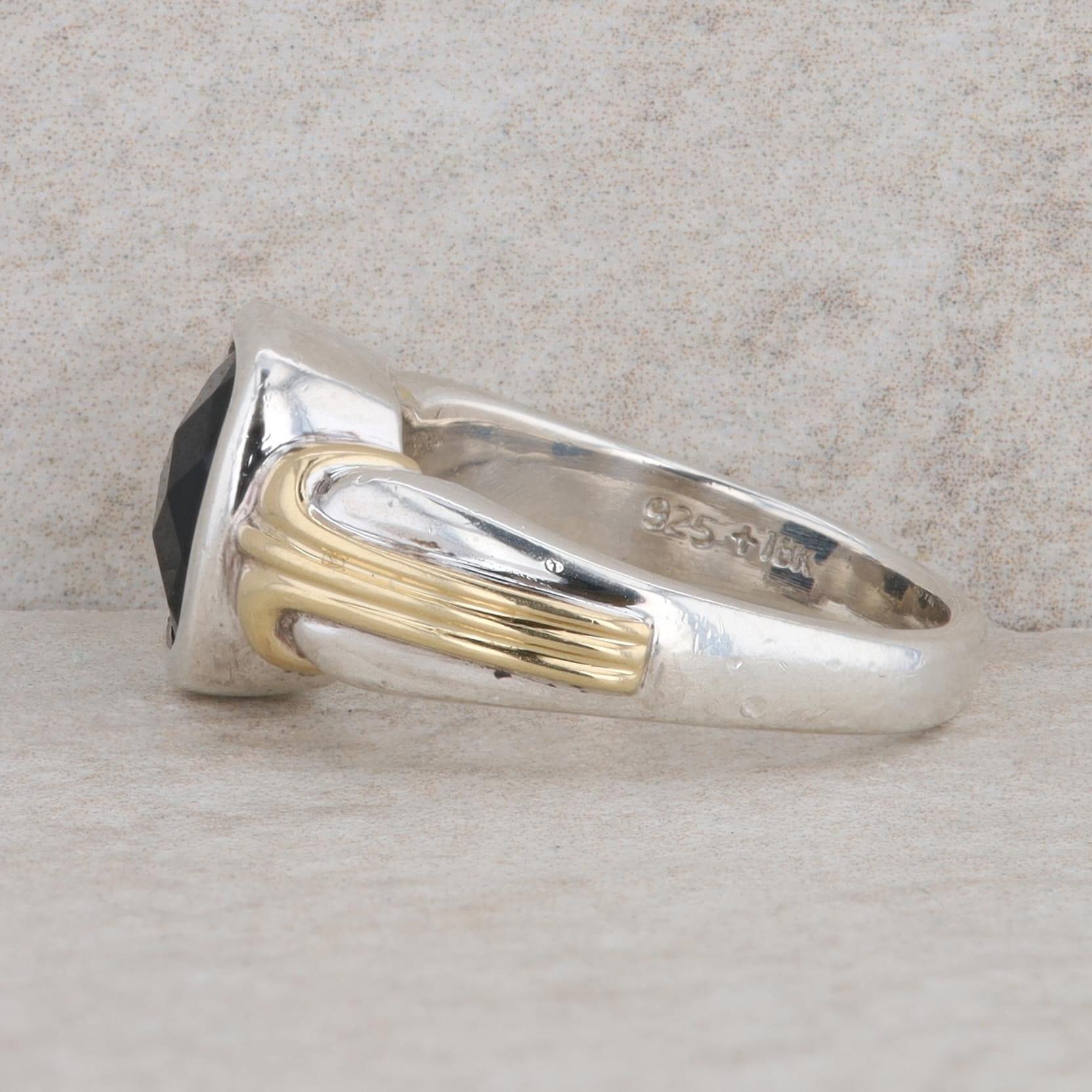 Lorenzo Sterling Silver & 18k Yellow Gold Bezel Set Onyx Ring