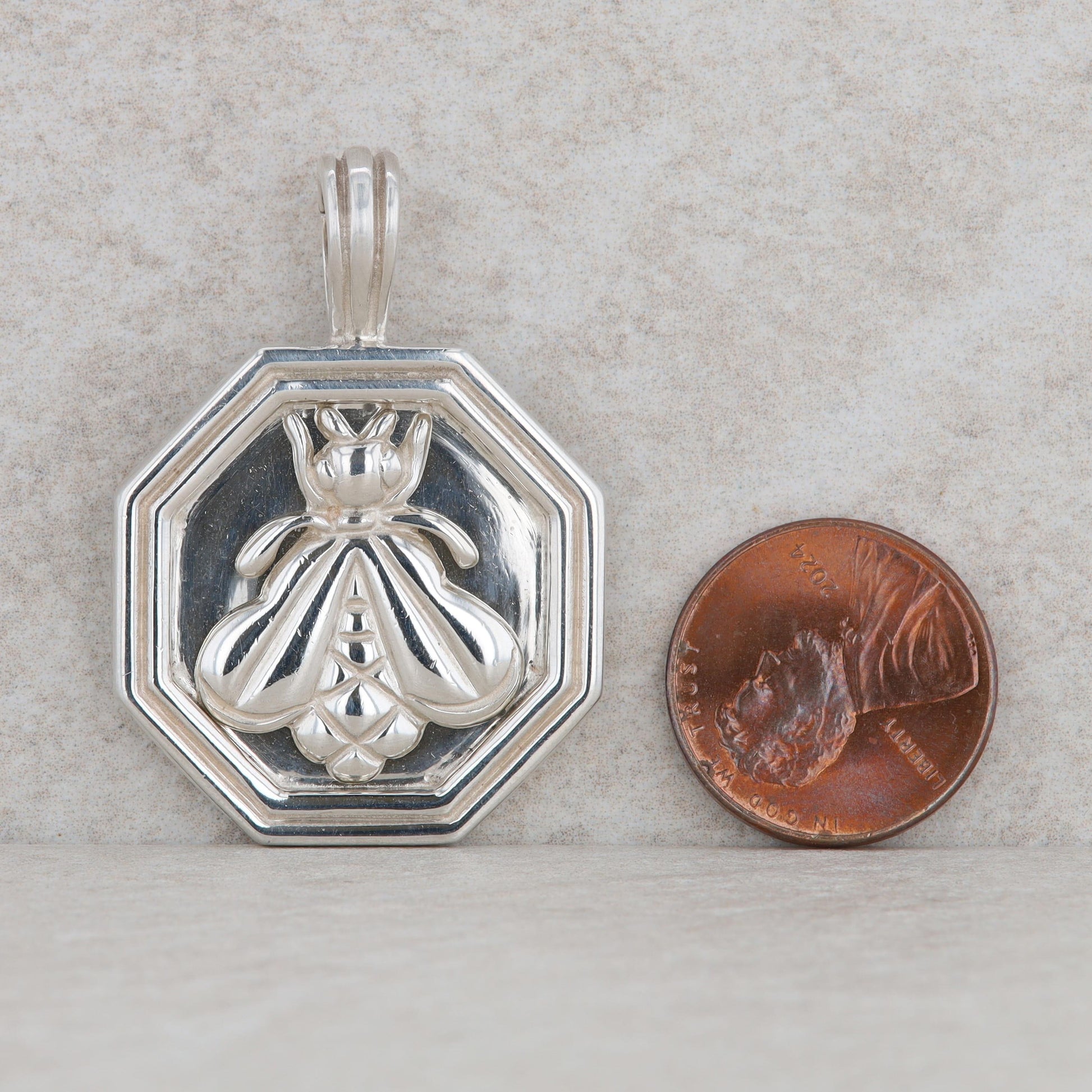 Slane & Slane Sterling Silver Bee Octagon Pendant