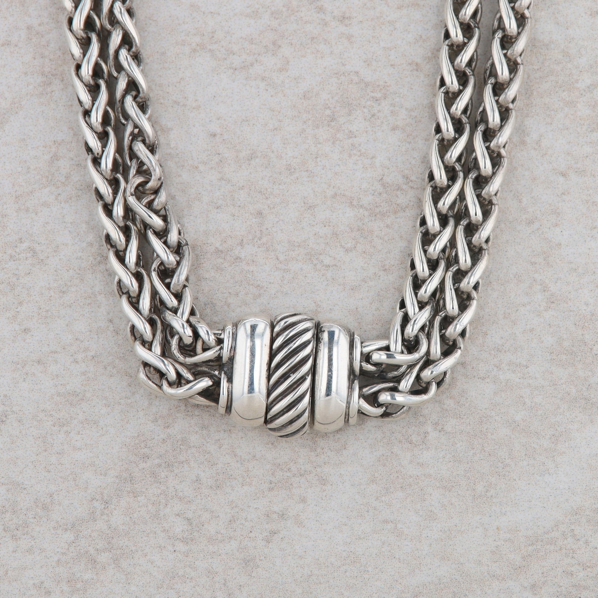 David Yurman Sterling Silver and 18k Yellow Gold Double Wheat Chain