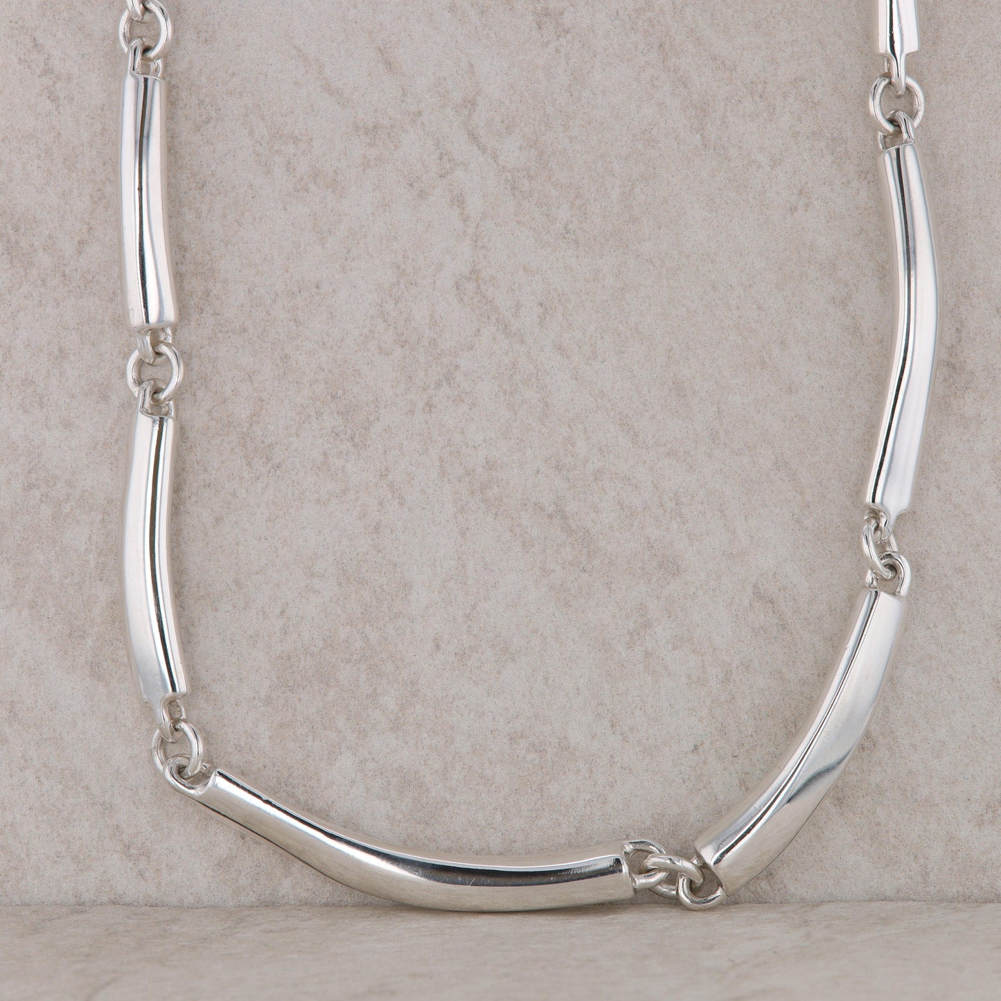 Sterling Silver Robert Morris Curved Bar Link Necklace, 97.0g