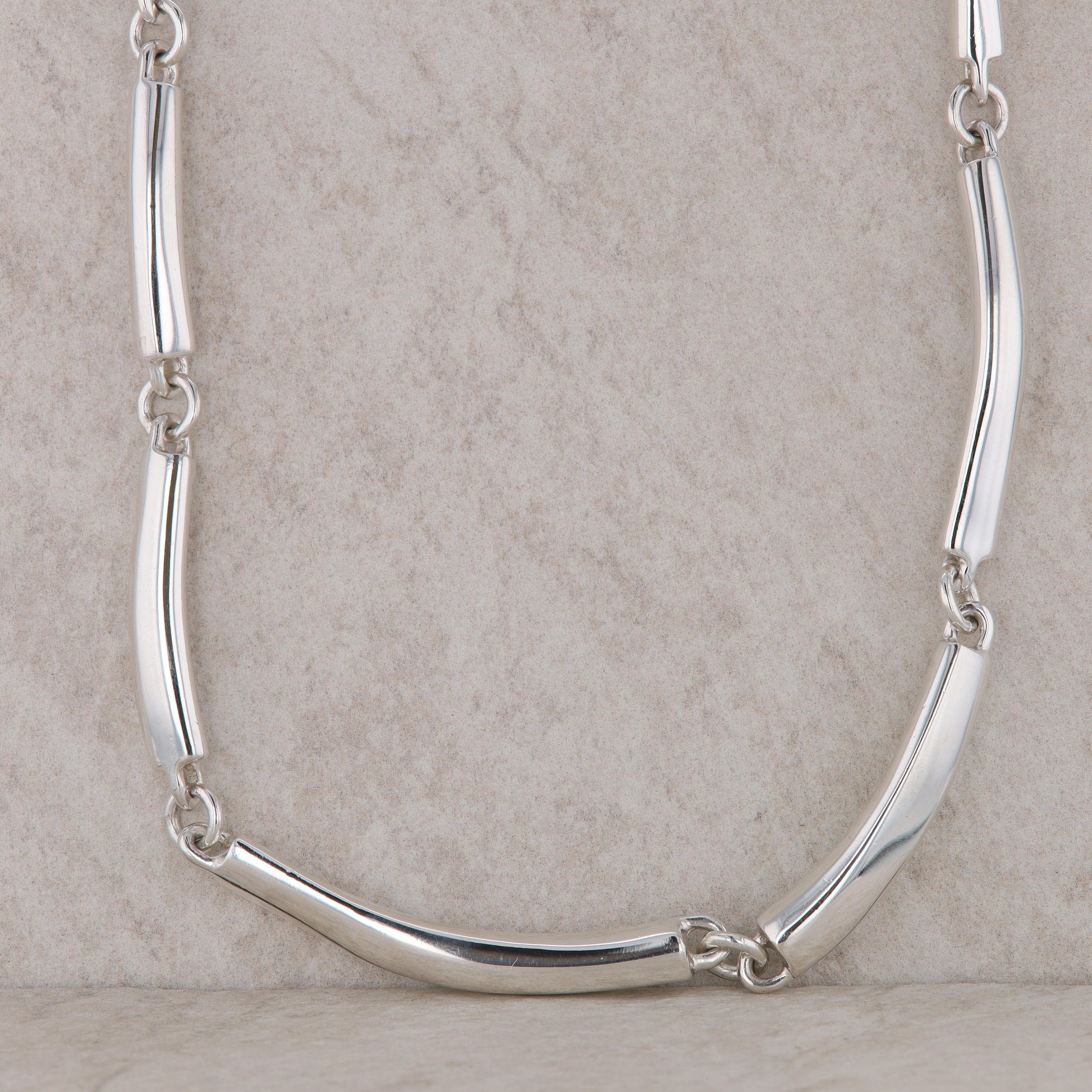 Sterling Silver Robert Morris Curved Bar Link Necklace, 97.0g