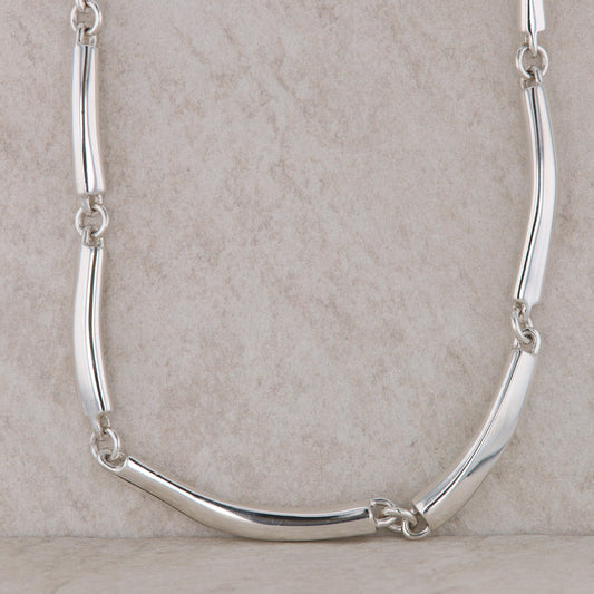 Sterling Silver Robert Morris Curved Bar Link Necklace, 97.0g