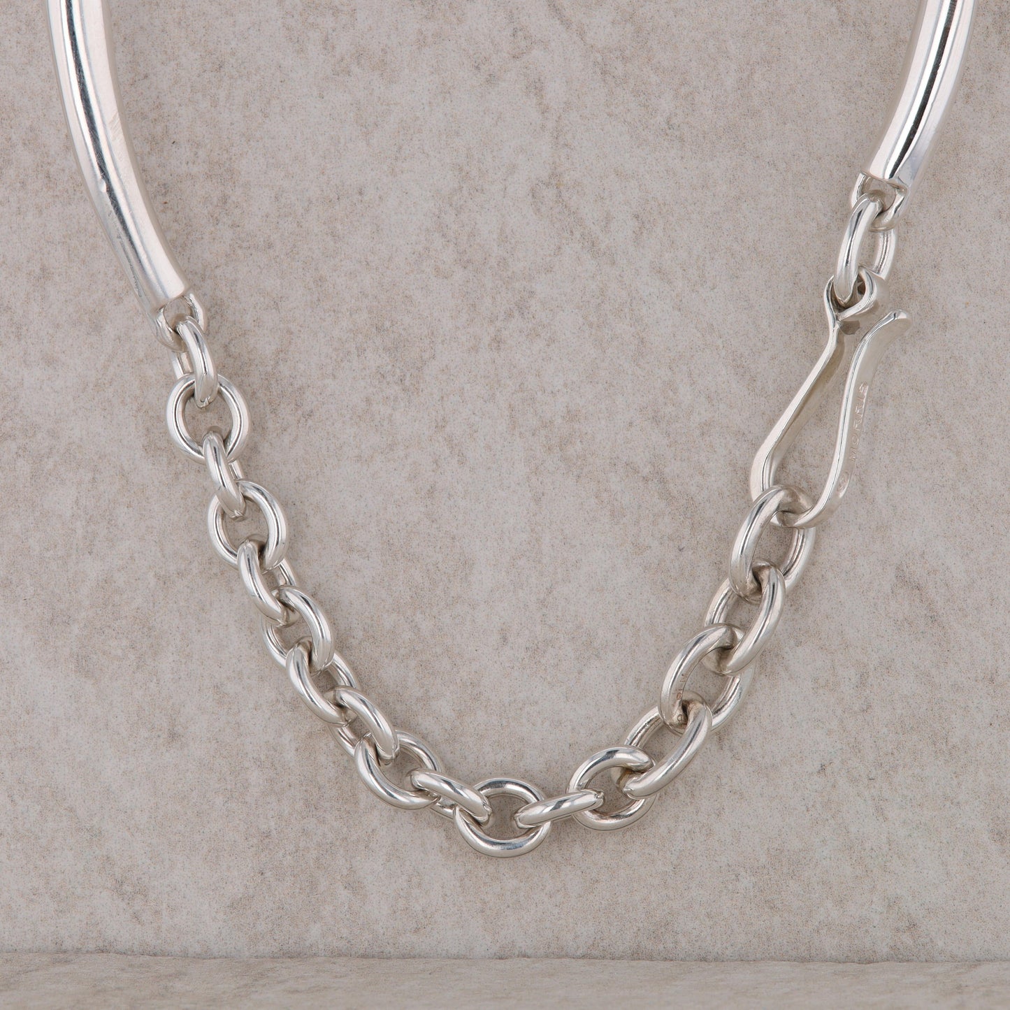 Sterling Silver Robert Morris Curved Bar Link Necklace, 97.0g
