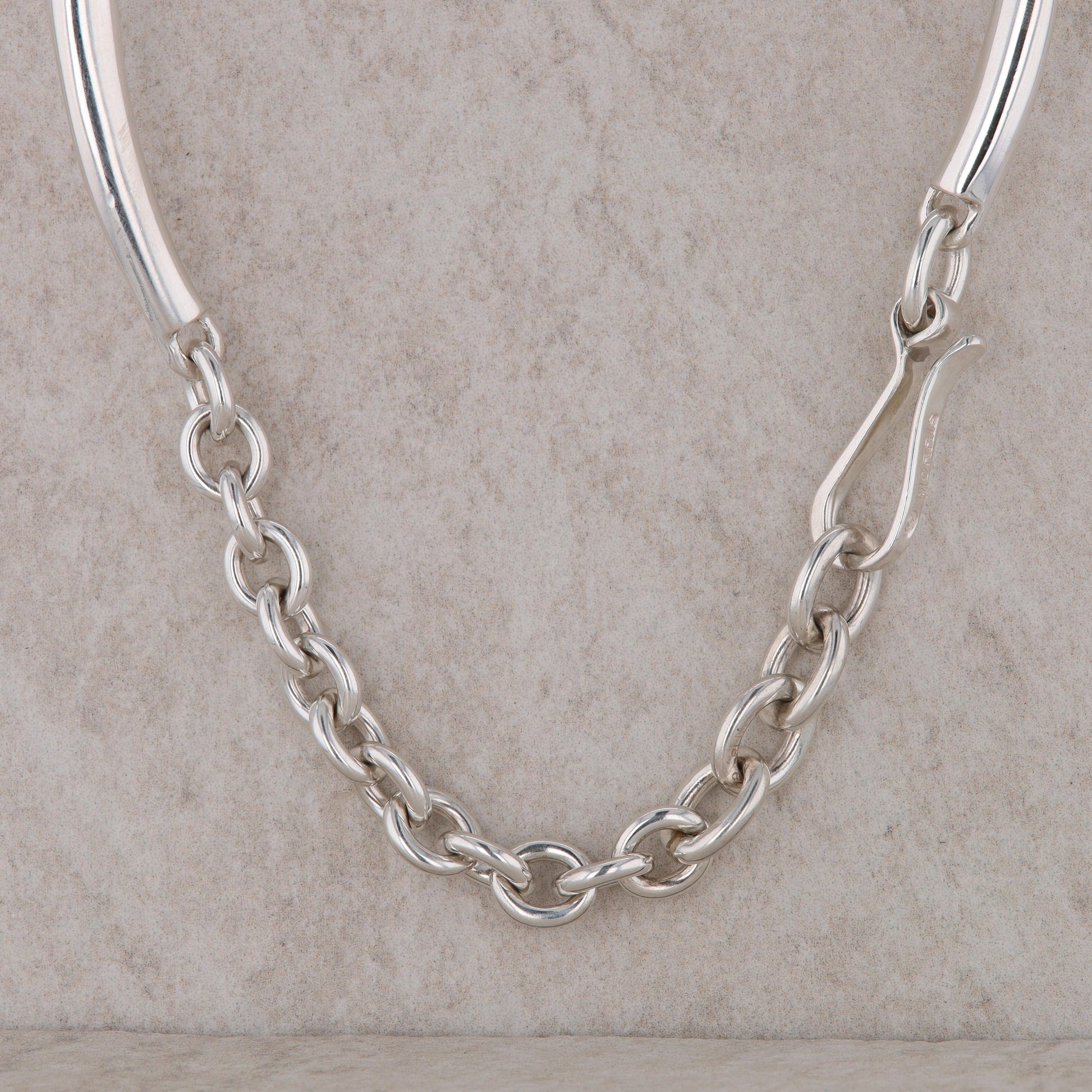 Sterling Silver Robert Morris Curved Bar Link Necklace, 97.0g