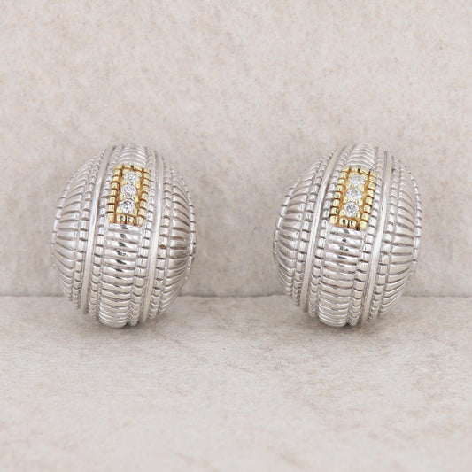 Judith Ripka Sterling Silver and 18k Textured Clip-on Huggie Hoop Earrings 16.7g