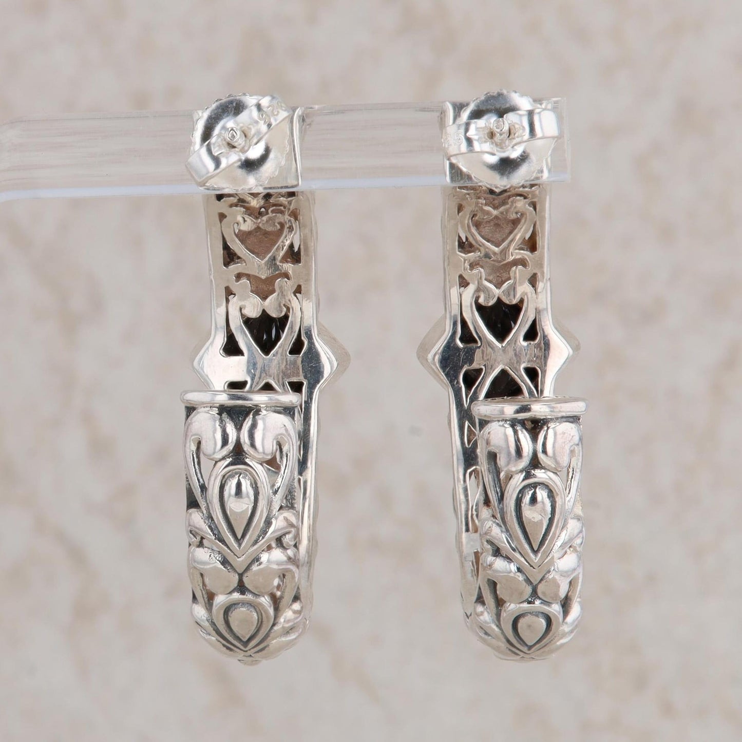 Sterling Silver & 14k Yellow Gold Black CZ Filigree Hoop Earrings, John Hardy