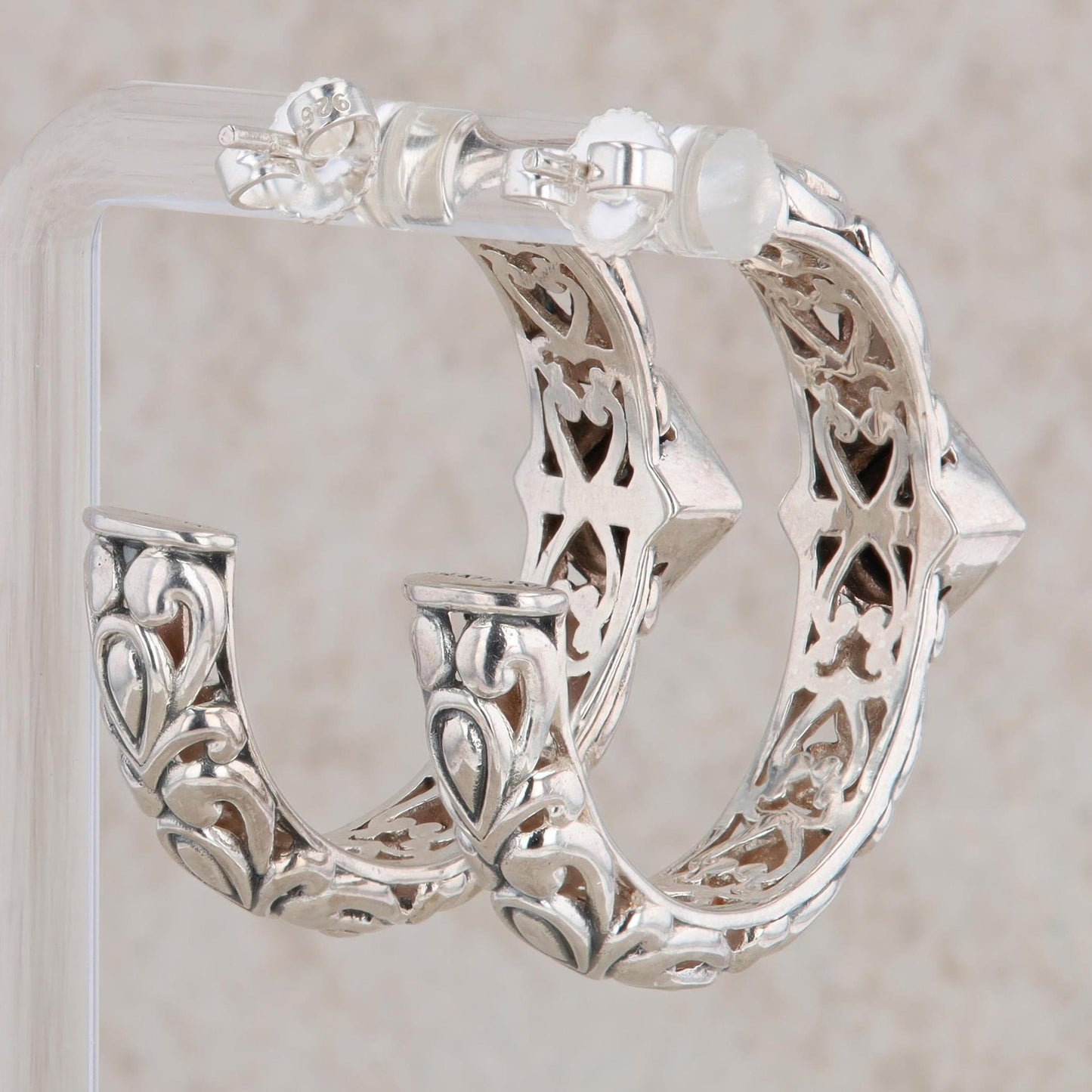 Sterling Silver & 14k Yellow Gold Black CZ Filigree Hoop Earrings, John Hardy