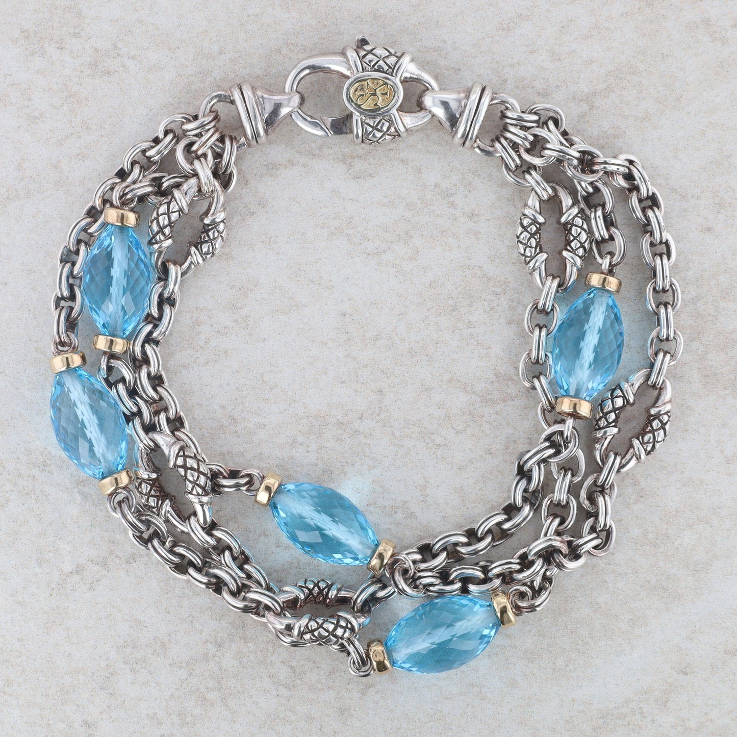 Sterling Silver & 18k Yellow Gold Blue Topaz 3 Strand Bracelet, Scott Kay