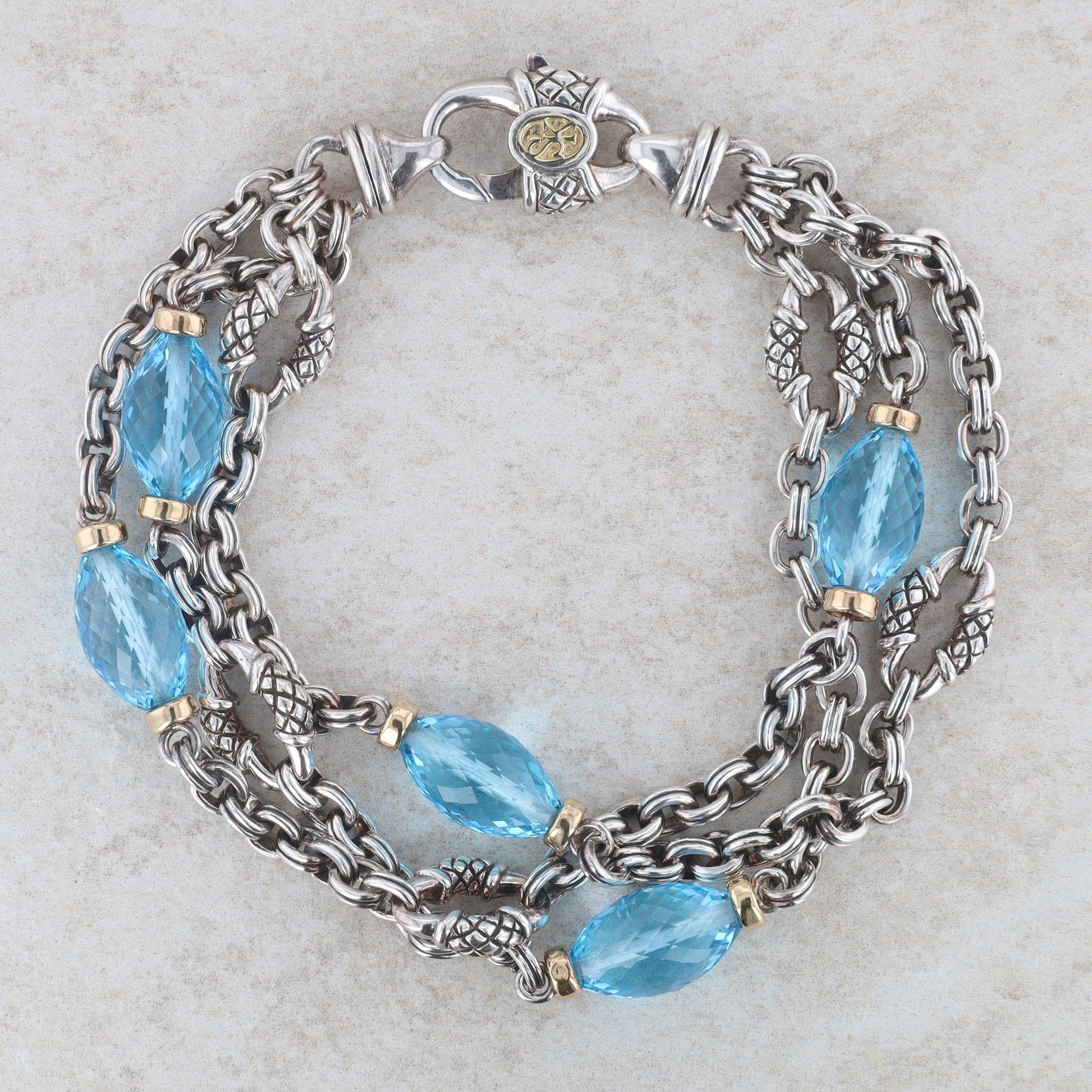 Sterling Silver & 18k Yellow Gold Blue Topaz 3 Strand Bracelet, Scott Kay