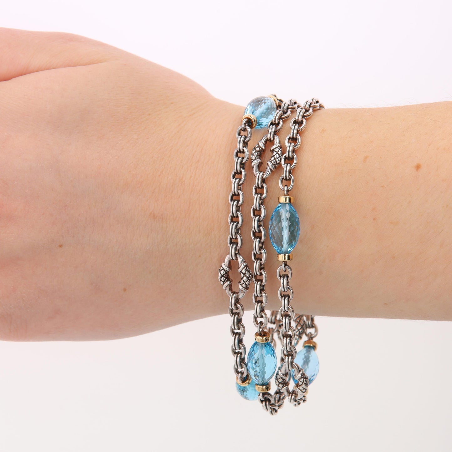 Sterling Silver & 18k Yellow Gold Blue Topaz 3 Strand Bracelet, Scott Kay