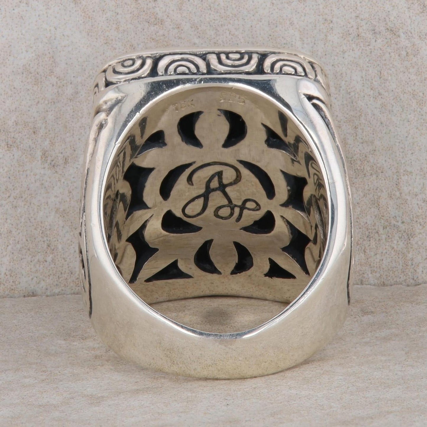 Sterling Silver & 18k Yellow Gold Rectangle Filigree Ring