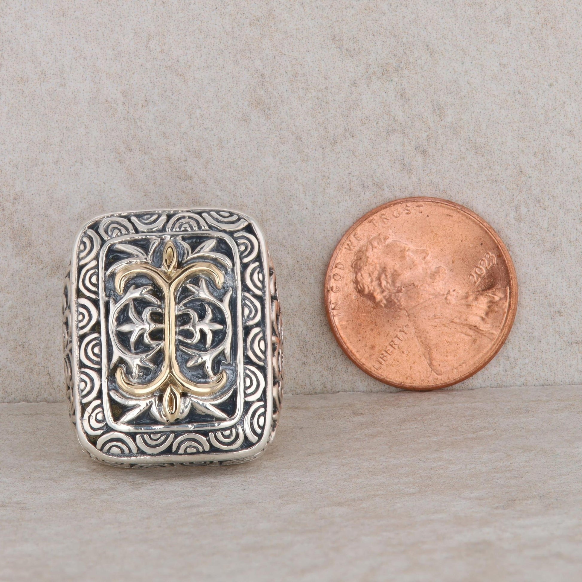 Sterling Silver & 18k Yellow Gold Rectangle Filigree Ring