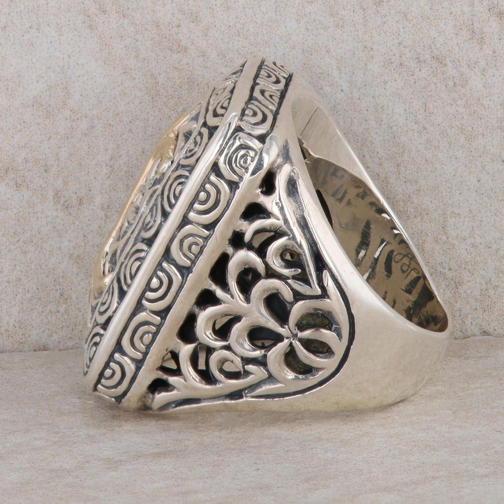 Sterling Silver & 18k Yellow Gold Rectangle Filigree Ring