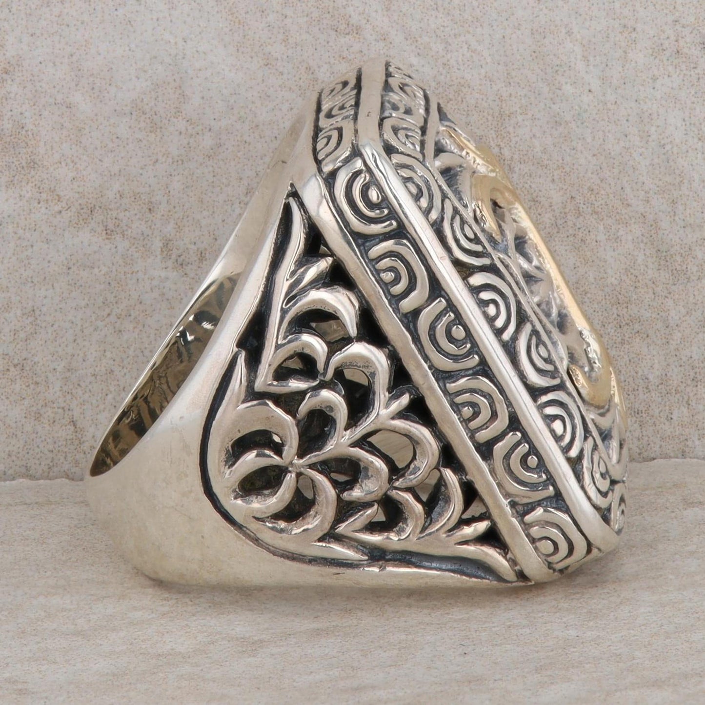 Sterling Silver & 18k Yellow Gold Rectangle Filigree Ring