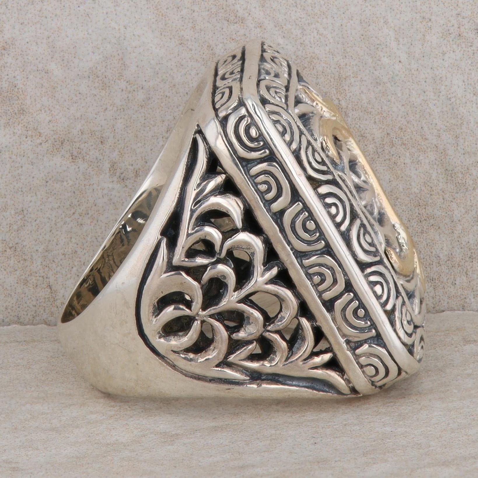Sterling Silver & 18k Yellow Gold Rectangle Filigree Ring