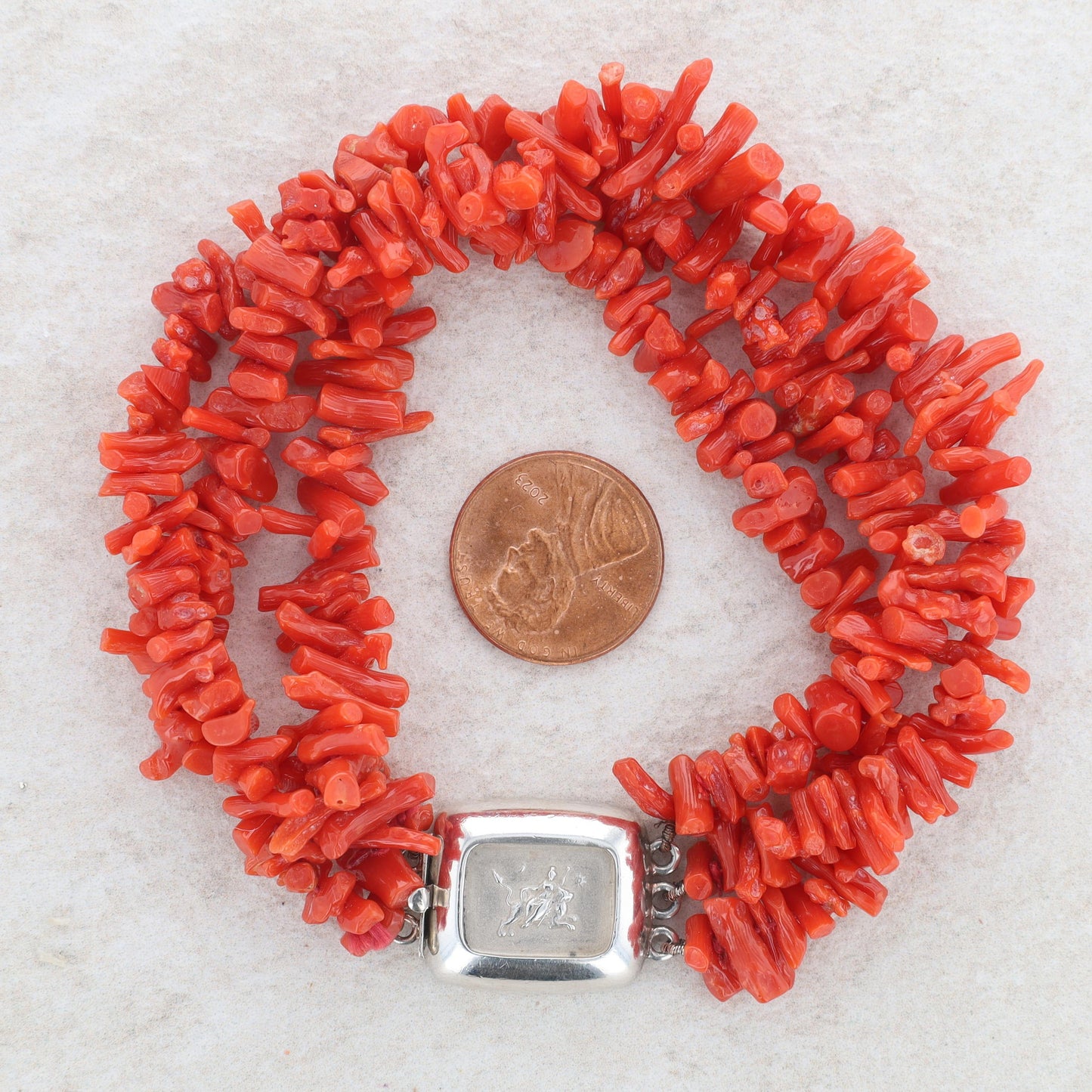 Sterling Silver Red Branch Coral 3 Strand Bracelet, Slane & Slane