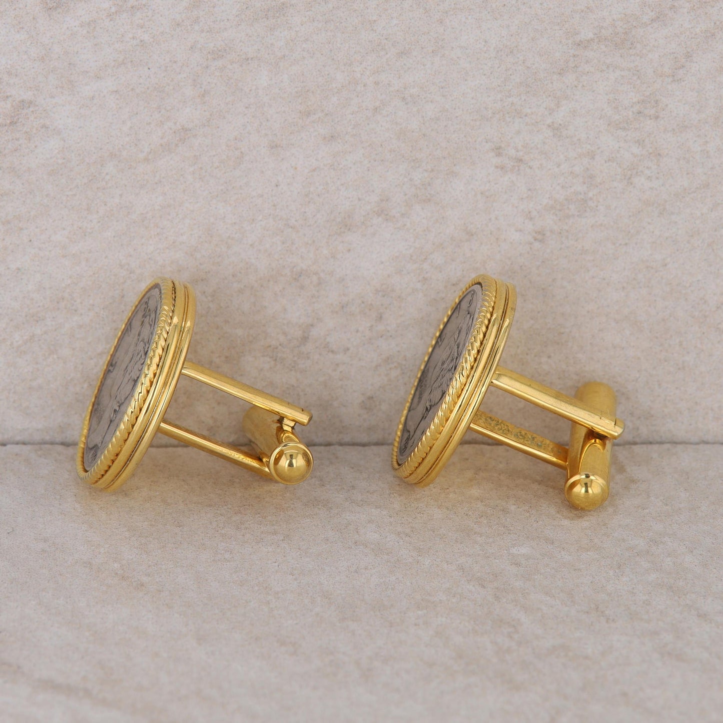 Genuine Mercury Dime Coins in Gold Tone Cufflinks with Matching Tie Tac